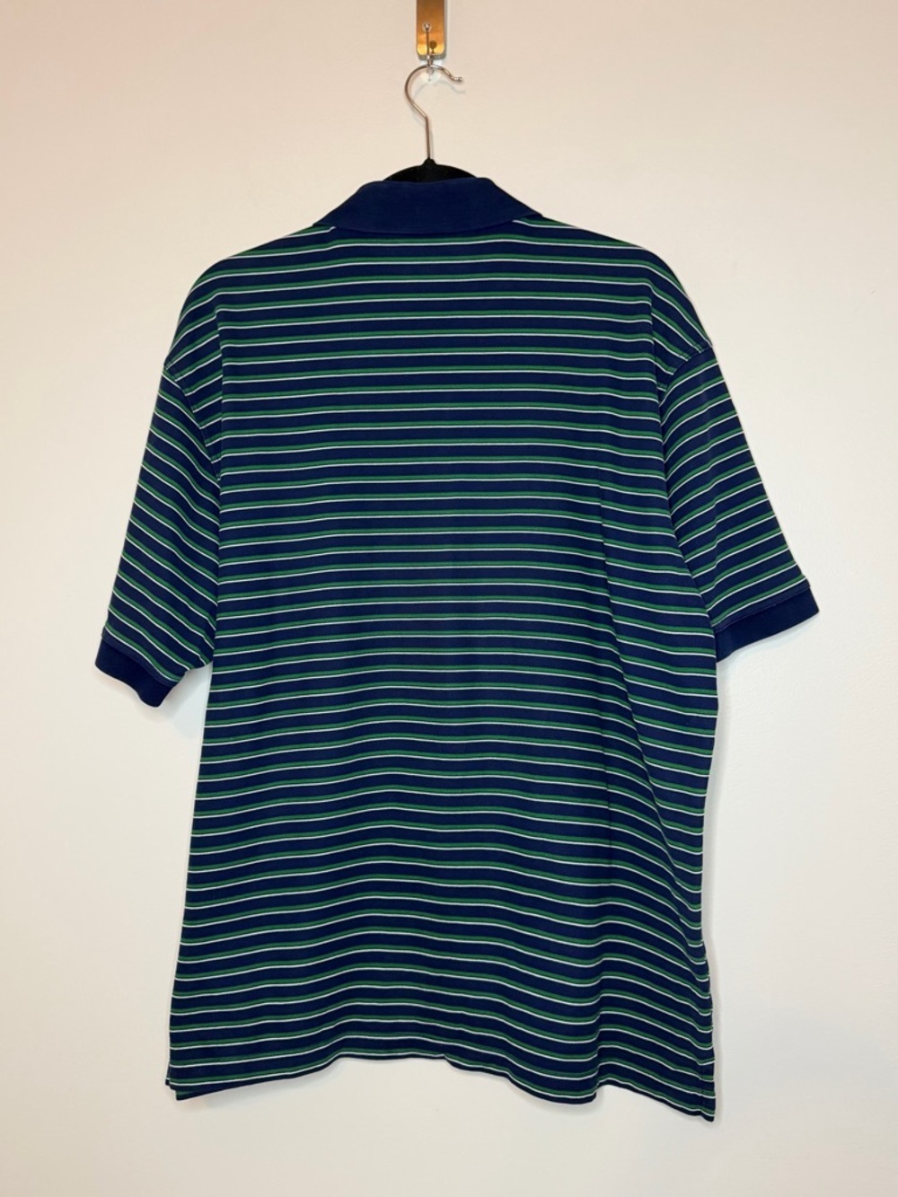 Masters Collection Mercerized Polo Shirt Green Blue Striped Logo Golf Mens L - Picture 2 of 9
